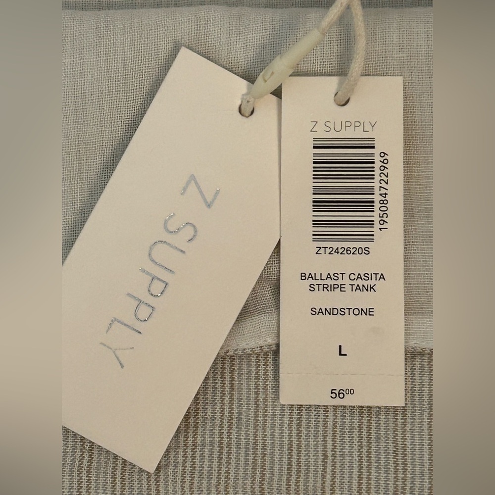 NWT Z Supply Ballast Casita Stripe Tank Sandstone Crop Women's Size Large Cotton - Picture 9 of 12